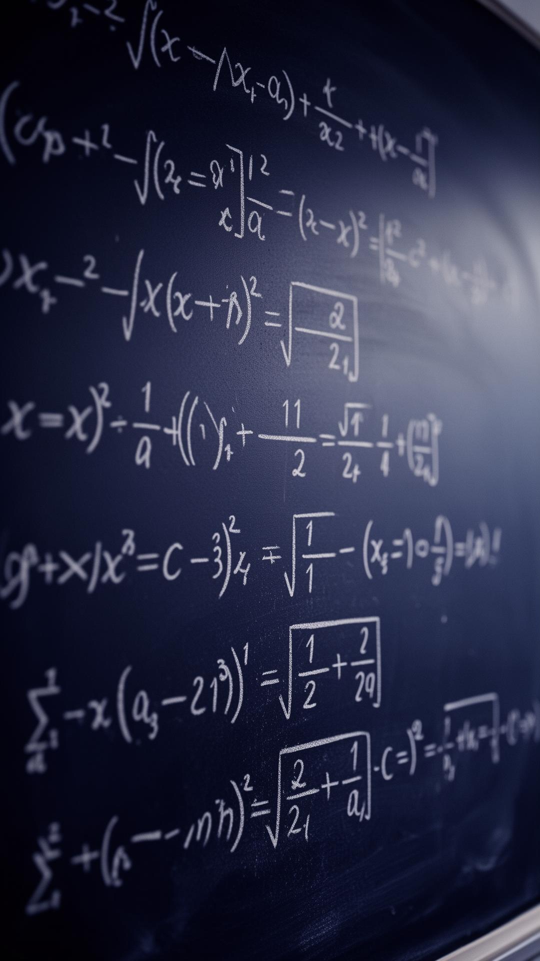 Wiskundige vergelijkingen op een donker schoolbord